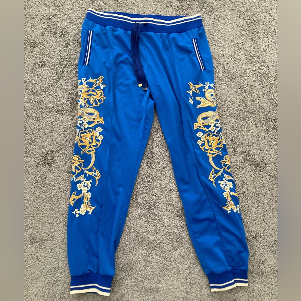 Roberto Cavalli Gym pants Royal Blue Activewear Bottoms with snake dragon jogger